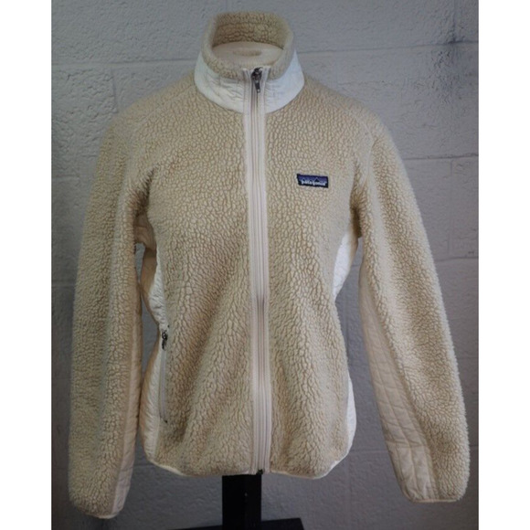 Patagonia Retro X Deep Pile Sherpa Fleece Cream Full Zip Sweater Womens Medium - Picture 1 of 8